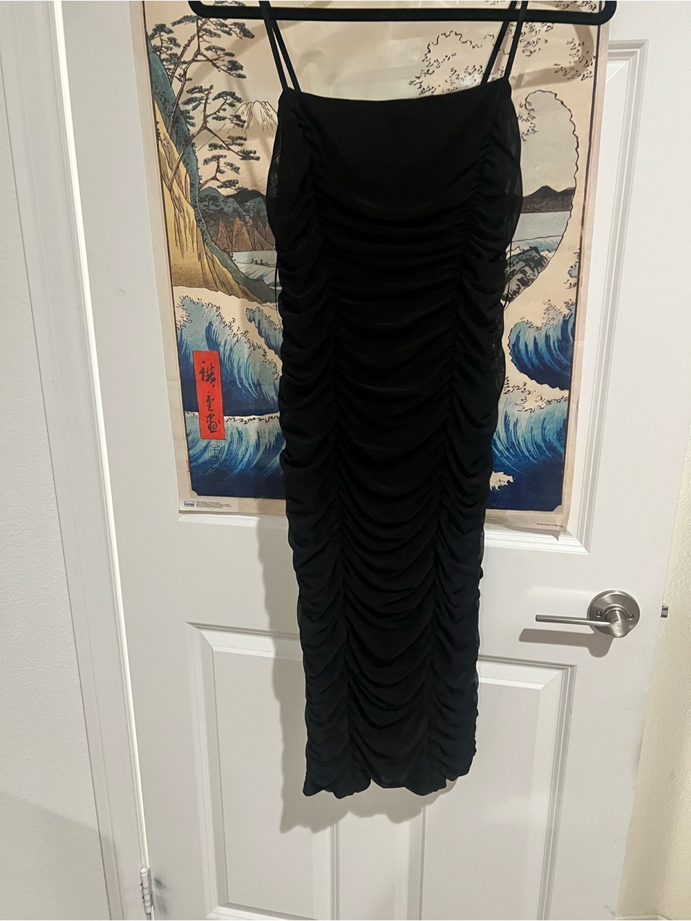 AFRM Black Ruched Midi Dress with Spaghetti Straps